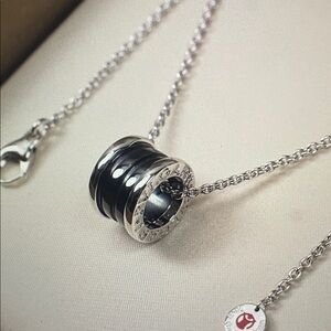 Bulgari Silver and Black Pendant Necklace